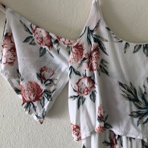 Floral White Cold Shoulder Dress Maxi Dress Slit